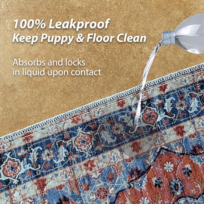 nunubaby Washable Pee Pads for Dogs, Stylish, Non-Slip and Leak-Proof Pee Pads. Reusable Potty Pads for Dogs for Crates and Floors.(Red/Floral, 24" x48" )