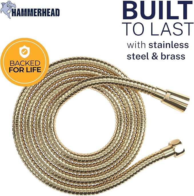 HammerHead Showers Solid Metal Shower Hose Attachment for Showerhead, Extra-Long 72-Inch Universal Replacement Hose for Hand held Shower, Polished Brass