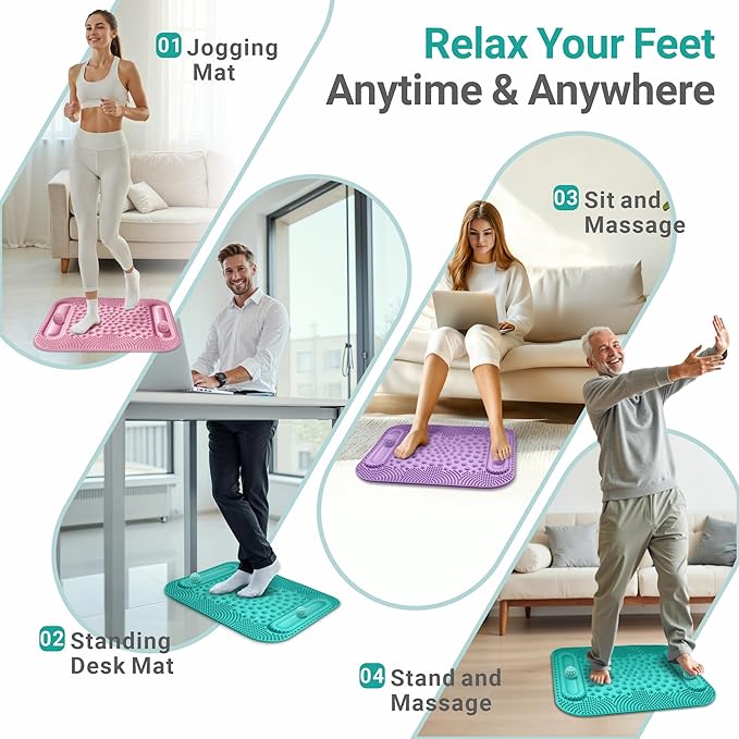 Large Foot Massage Mat with Two Massage Balls, 5-Zone Foot Reflexology Mat for Various Stimulation, Portable Acupressure Pressure Point Pad for Feet Relaxation, Pain, Fatigue Relief(Blue)