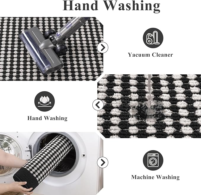 Ileading Hallway Runner Rug 2'x10' Heavy-Duty Durable Entryway Floor Mat with Non Slip Rubber Backing for Busy Traffic Extended Indoor Doormat Machine Washable Helloween Kitchen Throw Rug（Black&White）