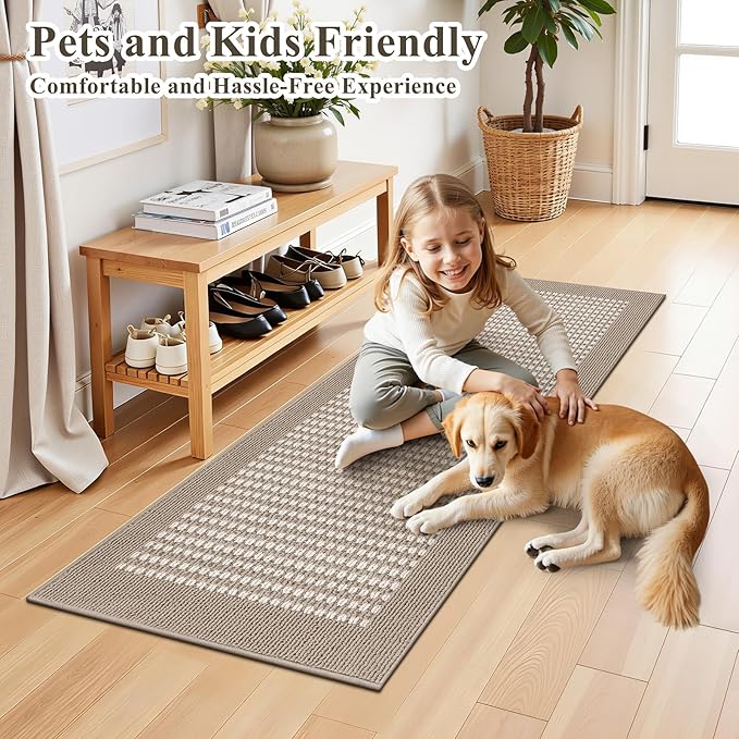 Ileading Laundry Room Runner Rug 2x5ft Non Slip Farmhouse Kitchen Floor Mats with Rubber Backing Machine Washable Indoor Doormat Low-Profile Carpet for Hallway Entryway(Beige)