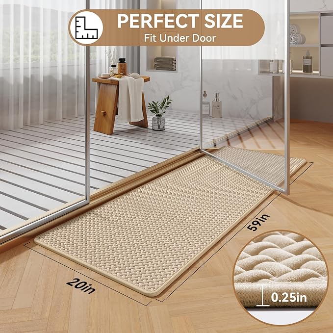 YDKGL Bathroom Runner Non Slip, Extra Soft Absorbent Quick Dry Bath Mats, Foam Weave Texture Thin Bath Rugs Washable with Rubber Backing, 24" x 70“