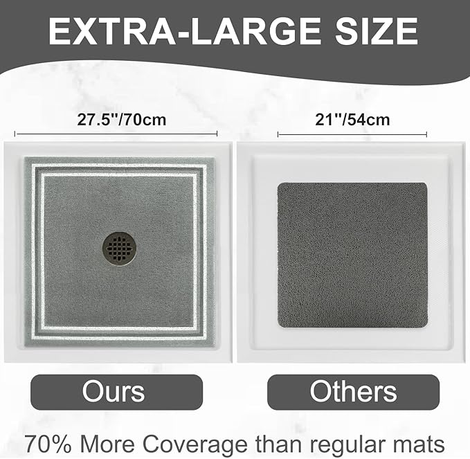 Square Shower Mat Non Slip: 27x27 Inch Extra Large Shower Mats for Inside Shower, Anti Slip Shower Floor Mat, Loofah Shower Stall Mats for Elderly, Non Slip Shower Mat with Drain Hole in Middle