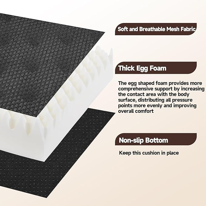 HOMBYS Egg Shaped Foam Recliner Chair Cushion for Elderly, 20×20×5inch Thicken & Extra Large Seat Cushion Cahir Pad for Couch, Armchair, Wheelchair for Easy to Reduce Hip & Lumbar Pain, Black