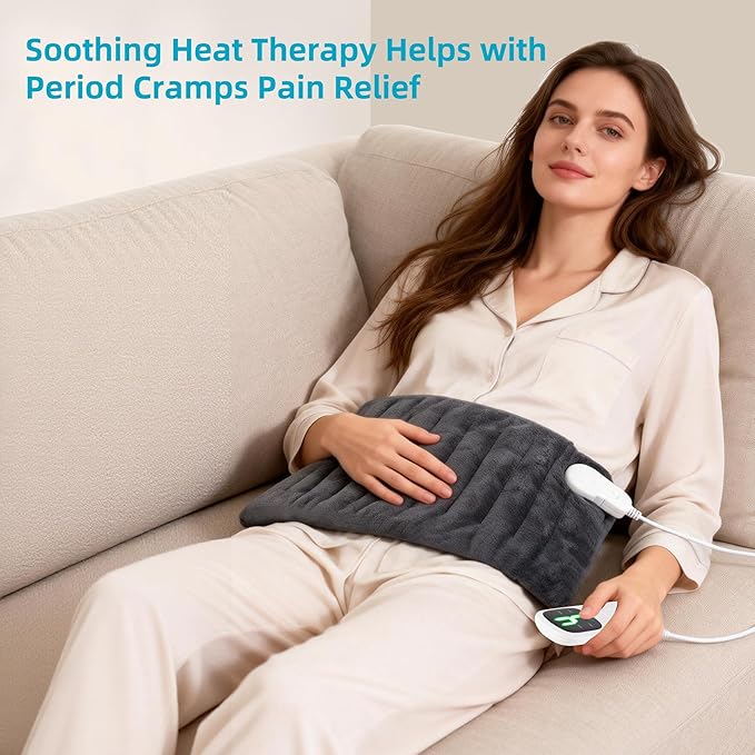 UTK XL Heating Pad for Back, Electric Heat Pad for Period Cramps Pain Relief, Soft Thicken Flannel Fabric Machine Washable, Birthday Gifts for Women Mom, 6 Heat Settings & Auto-Off, 12" x 24"(Grey)