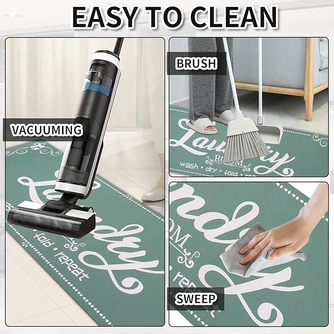 XLHOMO Laundry Room Rug Runner, 17"x60" Non Slip Teal Nappa Leather Laundry Rugs, Farmhouse Washable Floor Laundry Mats for Laundry Room, Kitchen, Washroom, Bathroom, Mudroom, Hallway Entryway Decor