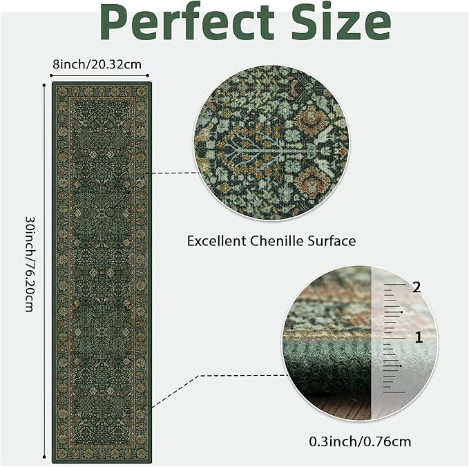 Non Slip Stair Treads for Wooden Steps 15PCS - 8"x30" Indoor Safety Carpet, Edging Mats with TPE Adhesive Backing, Pet and Elderly Friendly Stair Rugs (Dark Green/Multi)