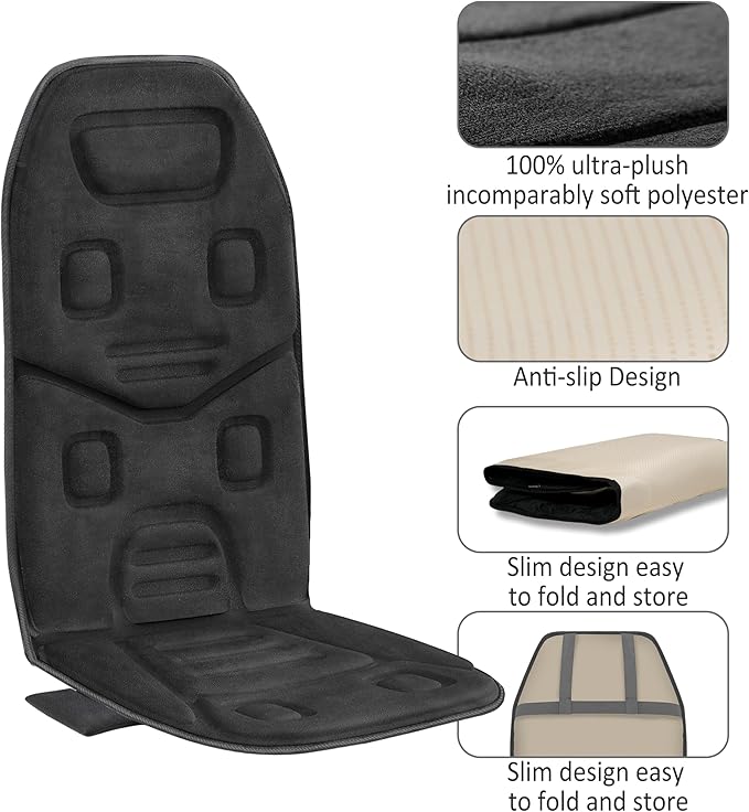 COMFIER Massage Seat Cushion with Heat - 10 Vibration Motors, Back Massager for Chair, （Vibration Massage Only, Not Shiatsu/Rolling,Massage Chair Pad for Back