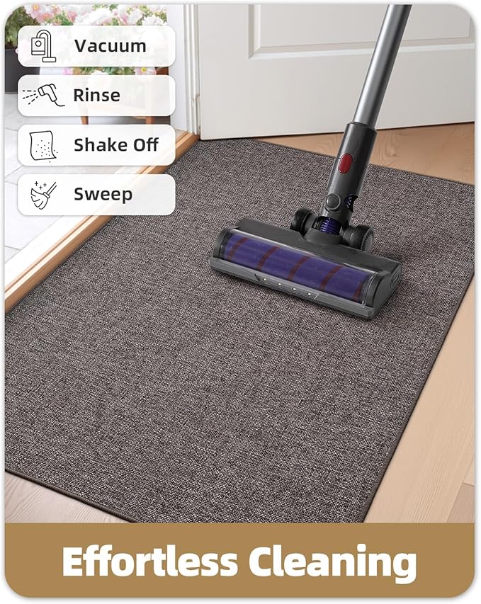 Color&Geometry Ultra Thin Indoor Door Mat (Rolled-up NO Creases) 36"x56", Non Slip Rubber Backed Dirt Trapper Door Mat Indoor Entrance, Low Profile Entryway Mat, Easy Clean Entry Mat, Grey-brown Linen