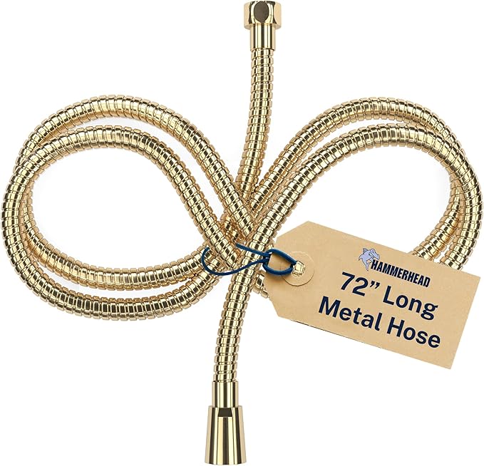 HammerHead Showers Solid Metal Shower Hose Attachment for Showerhead, Extra-Long 72-Inch Universal Replacement Hose for Hand held Shower, Polished Brass