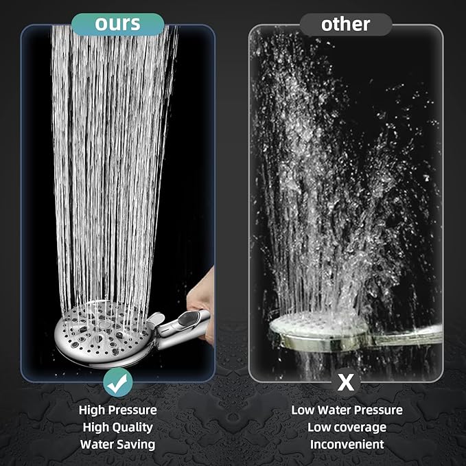 Cobbe 9-Function Shower Head with Built-in Power Spray, 1.8 GPM Water Saving ON/OFF Toggle Switch, High Pressure Handheld Showerhead with 1-Click Pause Button, Brass Bracket & 6ft Hose, Chrome
