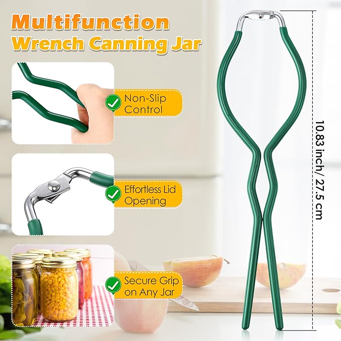 2 Pack Canning Jar Opener & Jar Wrench, Metal JarOpener Tool 10.8" x 3.1", Durable Plated-Steel Kitchen Lid Tightener, Safe for Hot Jars, Perfect for Weak Hands & Seniors
