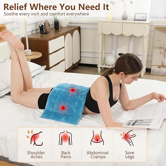 Weighted Heating Pad with Massager, HSA Electric Heating Pad for Back Pain Relif, 2.88LBS Heat Pad for Period Cramps with 2H Auto Shut Off 3 Massager Levels and 3 Heating Levels, 12"x24" Royal Blue