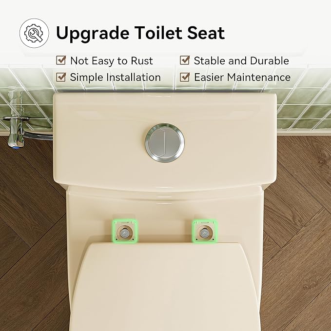 HOROW T0338WBC Elongated One Piece Toilet Bisque, ADA Toilet 17.3" with Comfortable Chair Height Seat, Modern Toilet for Bathroom, Dual Flush 0.8/1.28 GPF, 12" Rough-in Toilet Bowl Bisque