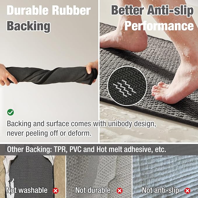 TYUU Bathroom Rugs Non Slip Washable, Super Absorbent Thin Bath Mat Small Quick Dry Low Pile Bathroom Rug, Dark Grey 16"x24"