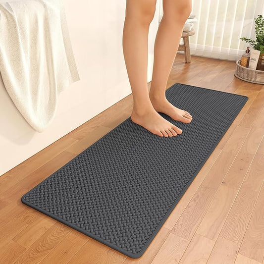 YDKGL Bathroom Runner Rug Non Slip, Super Absorbent Quick Dry Long Bath Mat, Foam Weave Texture Rubber Backing Ultra Thin Bathroom Mats Fit Under Door Bathroom Floor Bathtub Shower, 16"x 47"