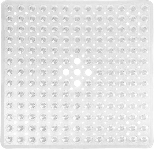 Yimobra Shower Stall Mat Non Slip, 21x21 Inch, Soft Square Bath Mat for Shower with Suction Cups and Drain Holes, Stall Floor Mats for Bathroom, Machine Washable, Bathroom Accessories, Clear