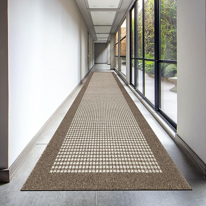 Ileading Runner Rug for Hallways 2.6'x12' Heavy-Duty Durable Entryway Floor Mat with Non Slip Rubber Backing High Traffic Carpet Machine Washable Accent Farmhouse Rugs for Kitchen, Living Room(Brown)