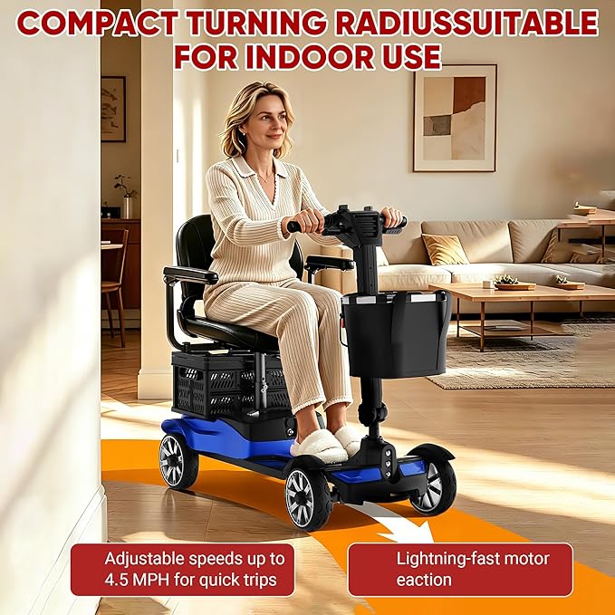 Mobility Scooter for Adults, 4 Wheel Motorized Mobility Scooter w/Dustproof Cover, 350LBS Capacity & Detachable Battery, 15Miles Electric Powered Mobility for Outdoor (Blue, 15 MI)