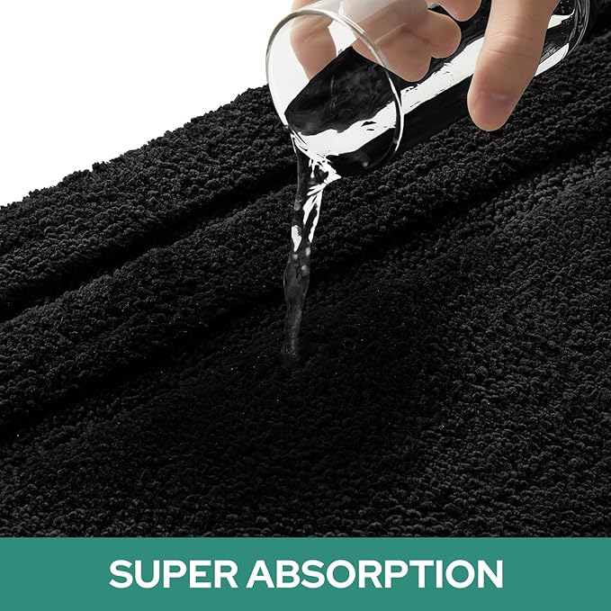 HOMEIDEAS Bathroom Rugs Sets 3 Piece, Super Soft and Absorbent Non Slip Microfiber Toilet Bath Mat with U-Shaped (Black)