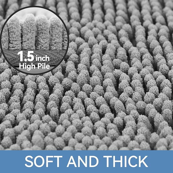 Bcoimo 36x24 Chenille Bath Mat – Non-Slip with Backing Bath Rug Ultra-Absorbent and Machine Washable Bathroom Mat Quick-Dry Design. Ideal for Bathroom Shower and Tub Areas