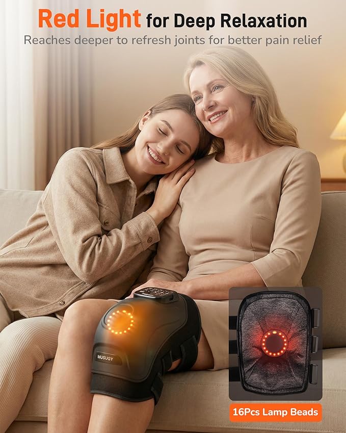 Knee Massager with Heat and Red Light Therapy : 4-in-1 Compression Massage with 14 Chambers & Vibration for Pain Relief, Cordless Home Office Use for Seniors and Active Adults, FSA-HSA Eligible