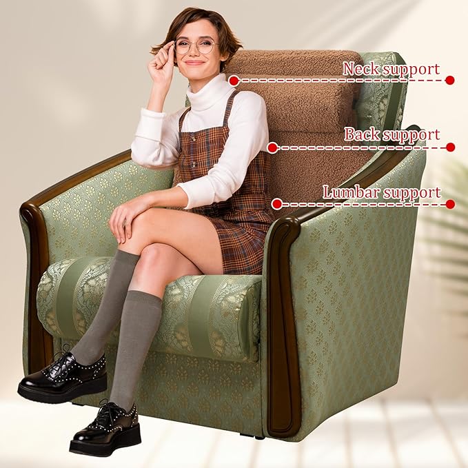 Colingmill Sherpa Fleece Lumbar Support Pillow with Headrest Recliner Memory Foam Lumbar Pillow Back Cushion for Chair Plush Cushion Thick Pad for Back Pain Car Sofa Chair Headrest Office Home