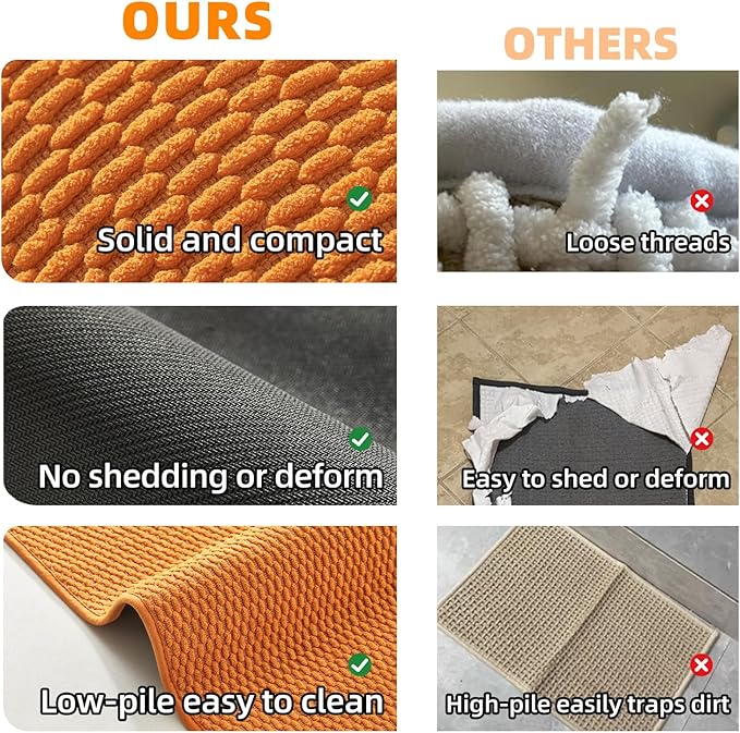 TYUU Small Bathroom Rugs Non Slip Washable Bath Rugs Super Absorbent Bathroom Rug Thin Quick Dry Low Pile Bath Mats, Orange 12"x12"
