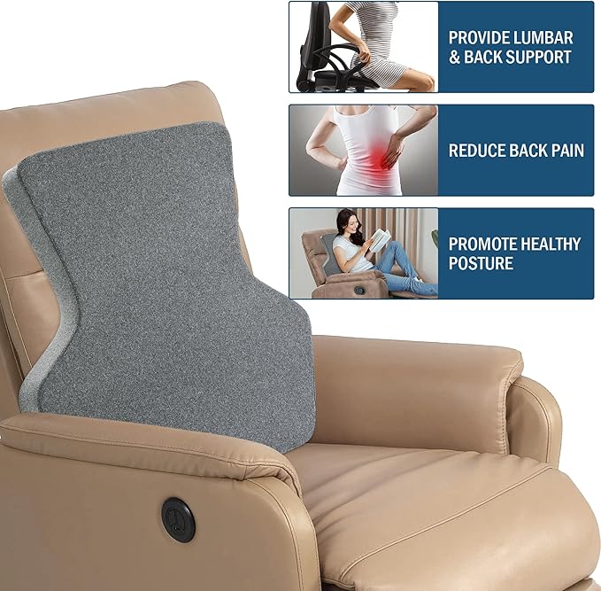 HOMBYS Ergonomic Lumbar Support Pillow for Recliner,Memory Foam Chair Back Support Cushion for Elderly,Extra Large Lumbar Support Pillow,Low Back Pain Relief Cushion,Dark Grey