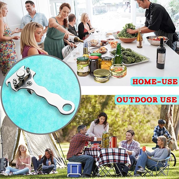 Adjustable Jar Opener Multi-Function Vacuum Can Key Lid & Bottle Cap Opener Tool for Seniors Mason Jar Openers No Lid Dents or Damage - All Stainless Steel Thickened Material, Made For Lifetime