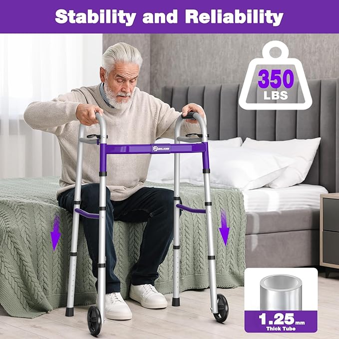 Whlicks Narrow Folding Walkers for Seniors,Aluminum Lightweight Walkers with Wheels, Adjustable Width and Height Front Wheel Walker for Elderly and Disabled, Supports up to 350 lbs