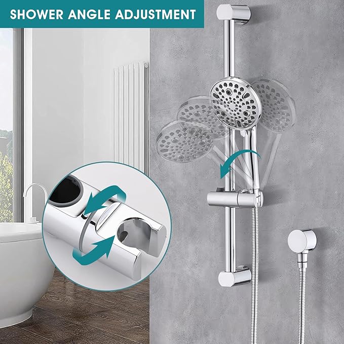 Hand Shower with Slide Bar, High Pressure 10 Setting Handheld Shower Head, Adjustable Height 24" Slide Bar, Wall Supply Elbow and 6.6ft Extra Long Shower Hose - Chrome