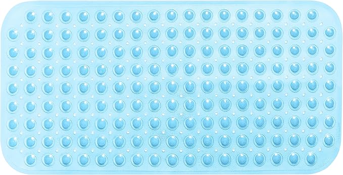 Large Non-Slip Bathtub & Shower Mat 31 inch x16 inch (Smooth/Non-Textured Tubs Only) Safe, Clean, Machine-Washable, Superior Grip&Drainage, Vinyl, Transparent Light Blue, Medium