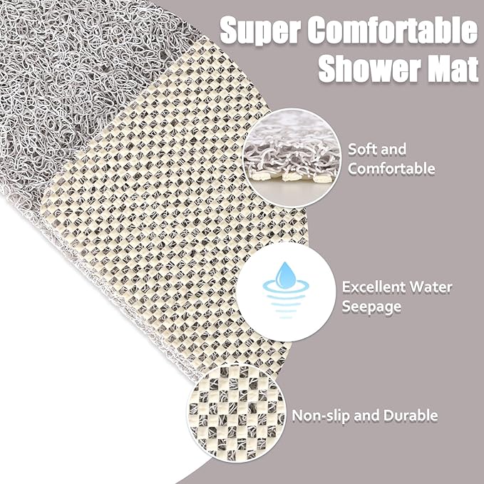 Shower Mat Bathtub Mat Non-Slip - 24x24 Inch, Soft Comfort Bath Mat with Drainage Holes, PVC Loofah Massage Bathmat for Shower, Tub, Bathroom, Wet Areas, Quick Drying