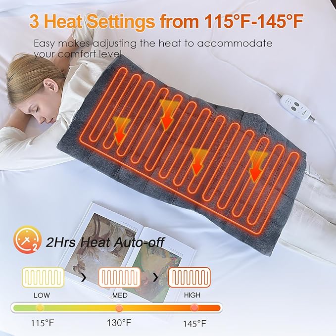 Weighted Vibrating Heating Pad with 2 Massager,18"x33" Neck and Shoulder Heat Pads for Back Pain Relief,3 Heat Settings& 9 Massage Types Back Massager Heated Pad XL (4.85Lbs,Dark Grey)