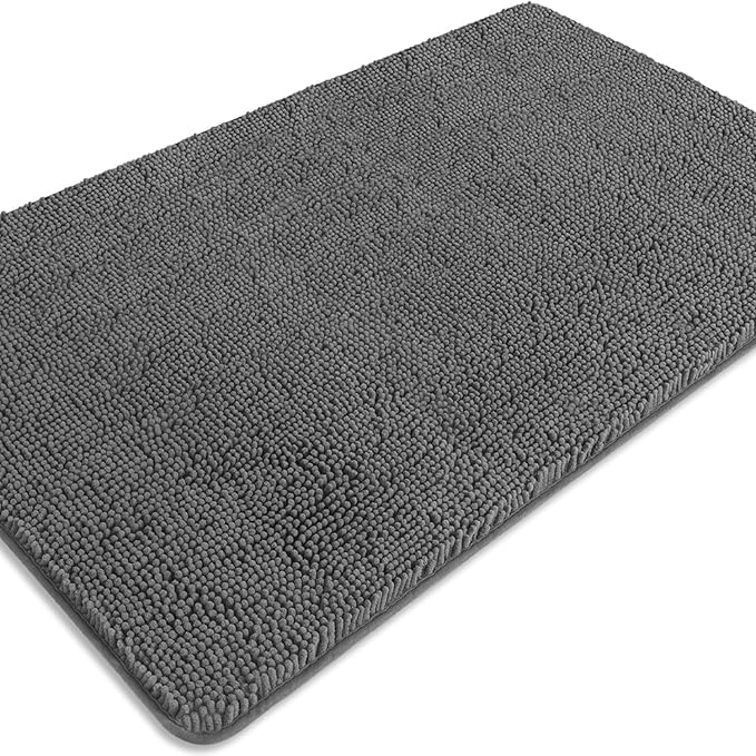 Bathroom Rugs 30 x 50 Inch – Extra Large Bath Mat | Absorbent and Washable Thick Chenille Bath Rugs Non-Slip Runner Rug for Bathroom, Shower, Tub(Gray)