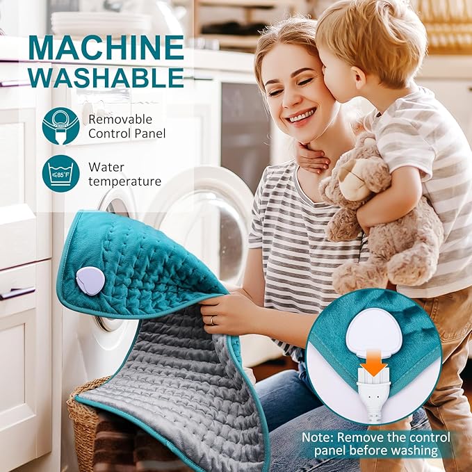 Electric Heating pad for Back/Shoulder/Neck/Knee/Leg Pain, Cramps and Arthritis Relief, 6 Fast Heating Settings, Auto-Off, Machine Washable, Moist Dry Heat Options, Extra Large 17" x33"
