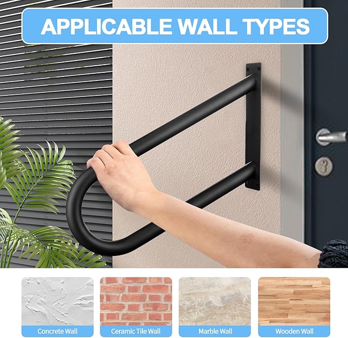 Hand Rails for Outdoor Steps,Hand Rails for Elderly, Porch Railing & Deck Hand Rail Wall Mount Stair Hand Grab Bars, U-Shape Safety Handle for Garage, Porch, Garden (Angled Handrails-16inch)