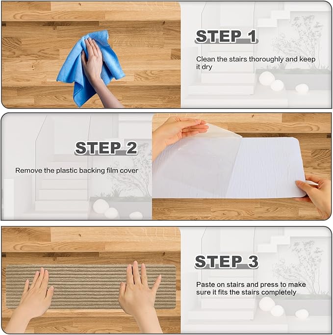 Stair Treads for Wooden Steps - Non Slip Stairs Carpet Tape Peel and Stick with Double Adhesive Tape Set of 15 Stripe- Flax Yellow
