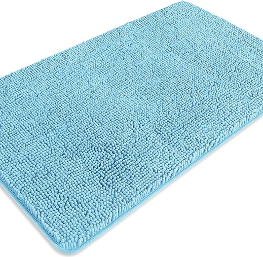 Sky Blue Bathroom Rugs – Absorbent and Washable Bath Mat, Non-Slip, Thick Soft Chenille Bath Rugs for Bathroom Floor, Shower, Sink - 26" x 44"