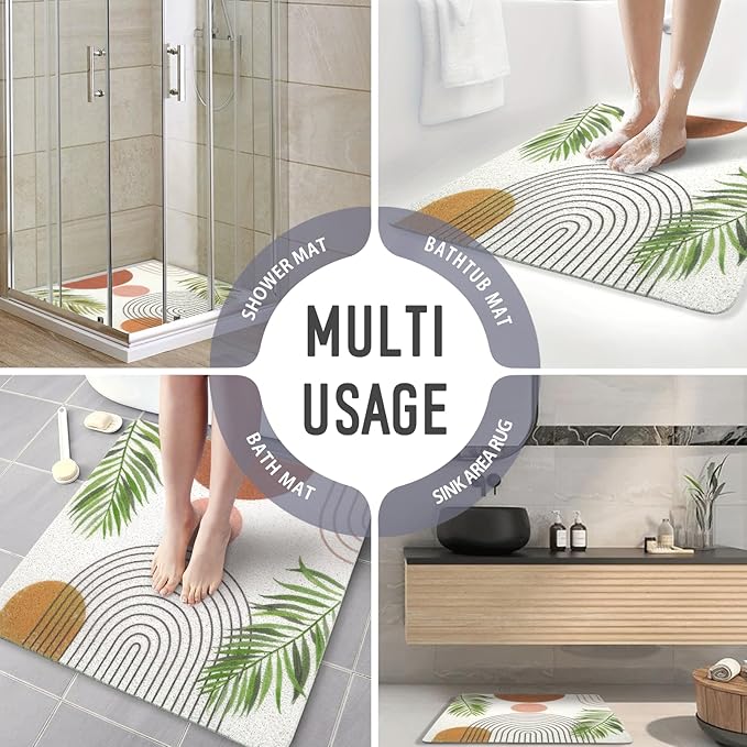 Square Shower Mat, 24 x 24 Inch Non Slip Bohemia Shower Stall Mat, Quick-Dry PVC Loofah Bath Mat for Shower Tub Bathroom