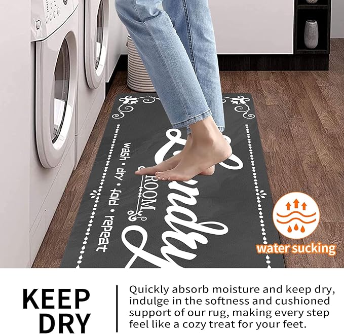 XLHOMO Laundry Room Rug Runner, 17"x60" Non Slip Grey Nappa Leather Laundry Rugs, Farmhouse Washable Floor Laundry Mats for Laundry Room, Kitchen, Washroom, Bathroom, Mudroom, Hallway Entryway Decor