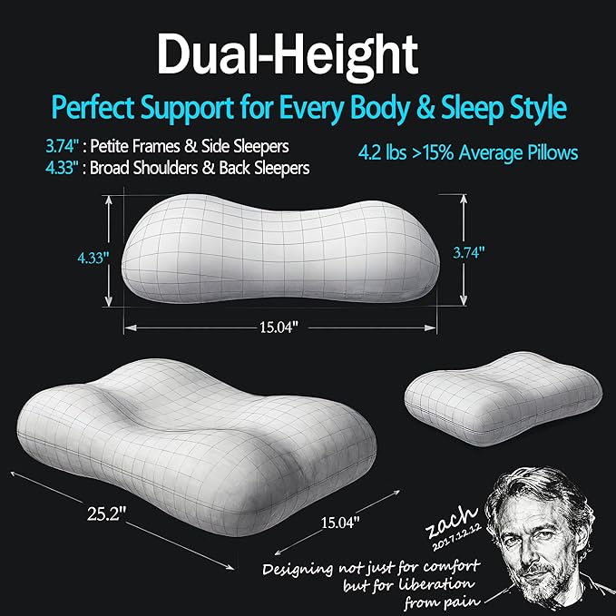 HighBeds Smart Cervical Neck Pillow: Your Nighttime Recovery System for Shoulder & Neck Pain Relief (Grey)