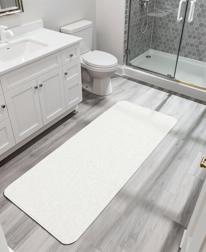 Bath Mat,Ultra Thin Bathroom Runner Rugs,Large Bath Mats for Bathroom,Quick Dry,Non-Slip,Machine Washable,Low Pile,Bath Rug,Shower Outside,Sink,Home Decor Accessories.Cream,1'5"x4'11"（17x59inch）