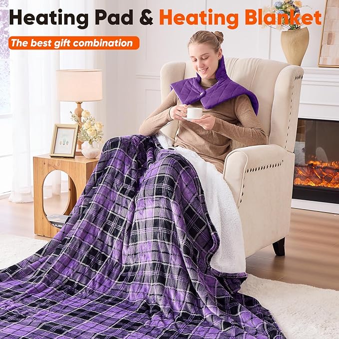 Purple Weighted Heating Pad for Neck Shoulders and Back, Mothers Day Gifts for Mom Wife Grandma, Birthday Gifts for Mom Older Women, Electric Heated Blanket with 9 Heat Options 4 Auto-Off Timer