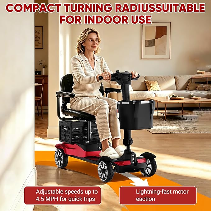 Mobility Scooter for Adults, 4 Wheel Motorized Mobility Scooter w/Dustproof Cover, 350LBS Capacity & Detachable Battery, 15Miles Electric Powered Mobility for Outdoor (Red, 15 MI)
