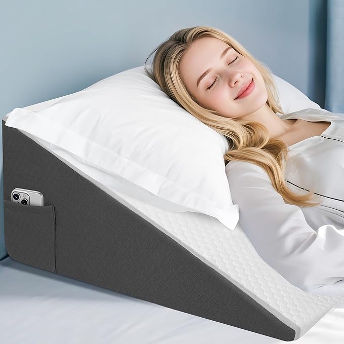 12 inch Bed Wedge Pillow for Sleeping, Reading & Resting, Cooling Memory Foam Incline Pillow Wedge for Adults Seniors, Ideal for Couch, Bedroom & Living Room, Removable Washable Cover