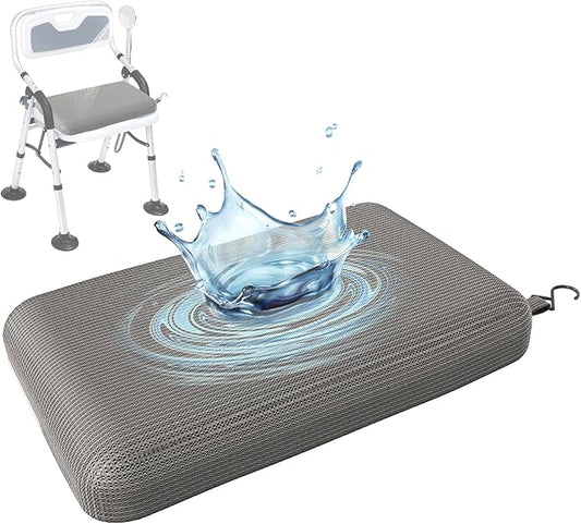 Shower Seat Cushion with Non-Slip Silicone Bottom, Shower Chair Cushion for Transfer Benches,Washable 3D Mesh Pad with Hook,Quick Drying Bathtub Chair Pad for Elderly, Pregnancy