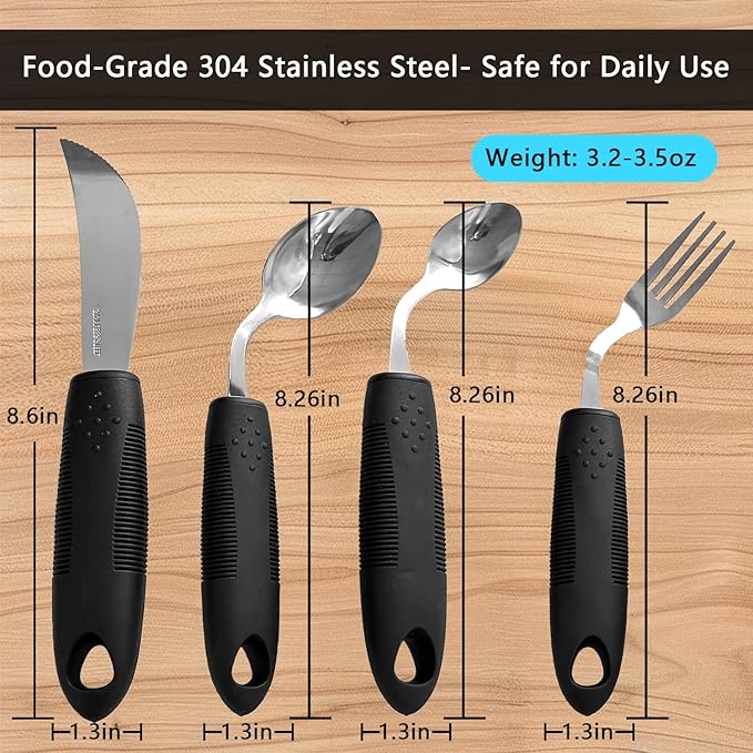 4Pcs Weighted Adaptive Utensils, 45°Angled Built up Utensils Set for Hand Tremors, 3.5oz Parkinsons Utensils for Elderly, Weighted Spoon Hand Tremors, Parkinson & Disabled Care Gift Pick (Left-Handed)