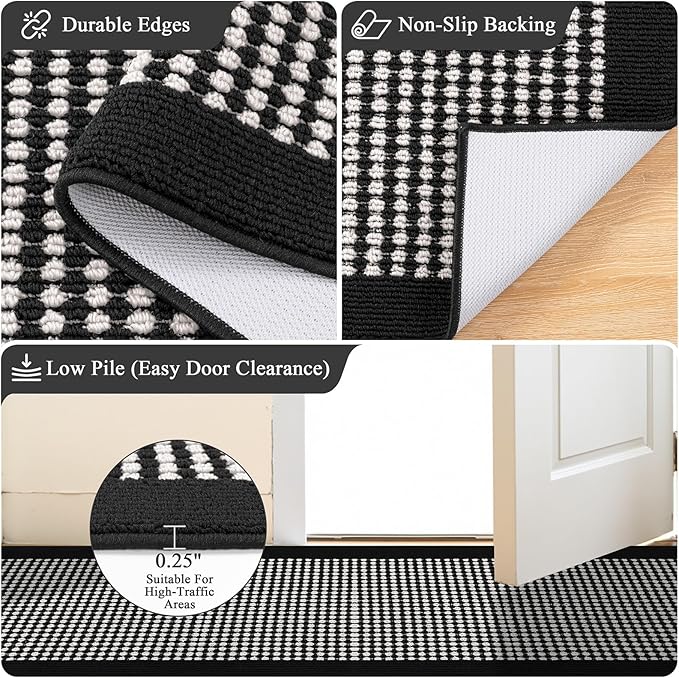 Ileading Hallway Runner Rug 2'x10' Heavy-Duty Durable Entryway Floor Mat with Non Slip Rubber Backing for Busy Traffic Extended Indoor Doormat Machine Washable Helloween Kitchen Throw Rug（Black&White）